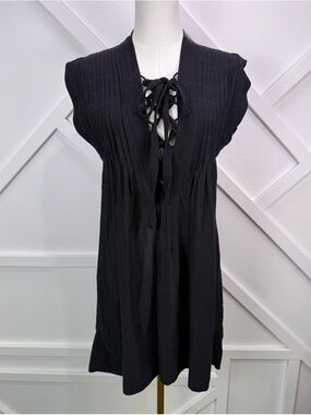 Isabel Marant Etoile Black Lace Up Tunic Dress Pleated Size 36 (US 4/Sm) Cotton